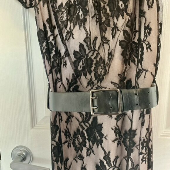 Mango black/blush cocktail lace dress with belt, short sleeves size xs - Picture 6 of 11